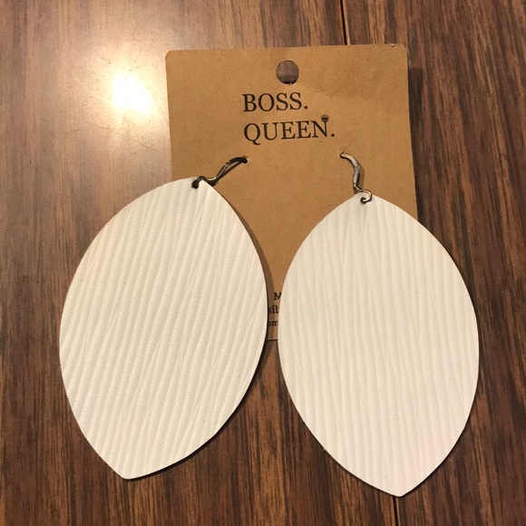 White Leather Earrings - Picture 1 of 2